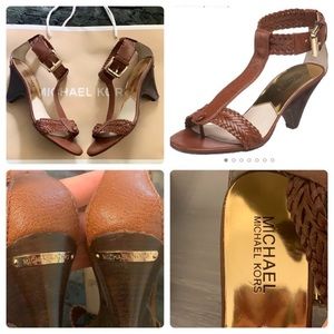 Michael Kors Juniper T-strap woven leather heel